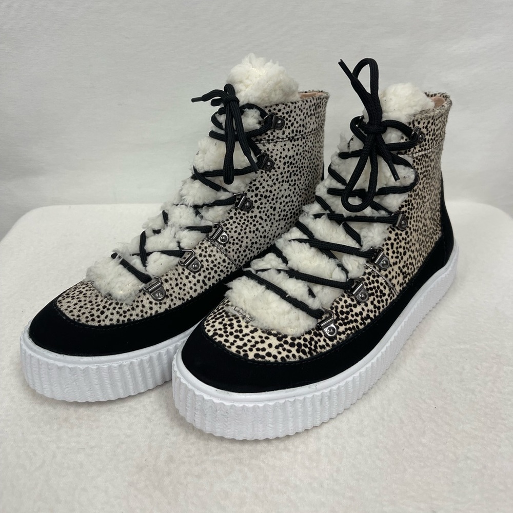 AQUA Womens Mini Pony Dots Beige Faux Fur Platform Hi Top Sneakers sz 8 NWT - Picture 4 of 11